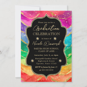 Convite Arco-íris e Glitter Dourado Tinta Alcoólica para F