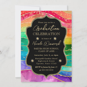 Convite Arco-íris e Glitter Dourado Tinta Alcoólica para F