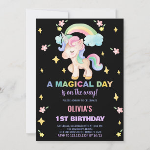 Convite Arco-Íris Floral Unicorn Aniversário