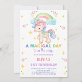 Convite Arco-Íris Floral Unicorn Aniversário