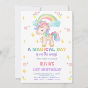 Convite Arco-Íris Floral Unicorn Aniversário