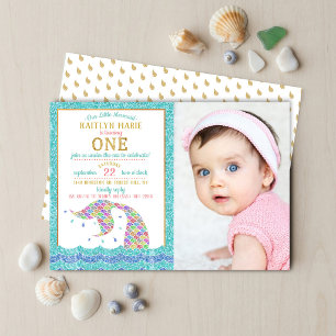 Convite Arco-íris Glitter Sereia Chic Aniversário de 1 ano
