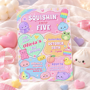 Convite Arco-íris Groovy Squishy Menina 5º Aniversário