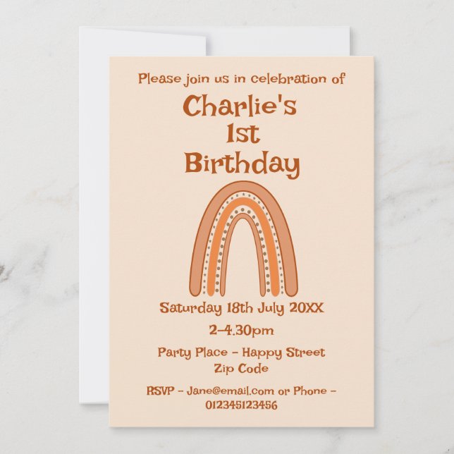 Convite Arco-Íris, idade de aniversário (Frente)