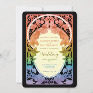 Convite Arco-íris II Aquarela Casamento Art Nouveau