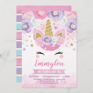 Convite Arco-íris mágico do roxo do rosa da festa de