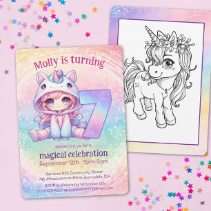 Convite Arco-íris mágico Unicorn, quando faz 7