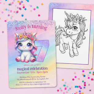 Convite Arco-íris mágico Unicorn, quando faz 7