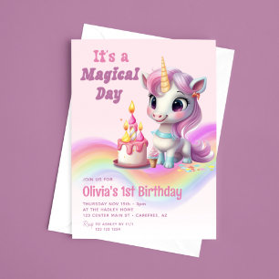 Convite Arco-íris Mágico Unicórnio 1º Aniversário