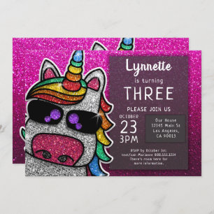 Convite Arco-Íris Mágico Unicórnio Glitter Whimsical Birth