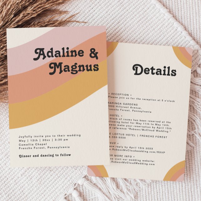 Convite Arco-Íris Moderno dos anos 70 em um único casament (Criador carregado)