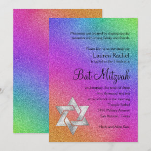 Convite Arco-íris muito colorido de Mitzvah do bastão co