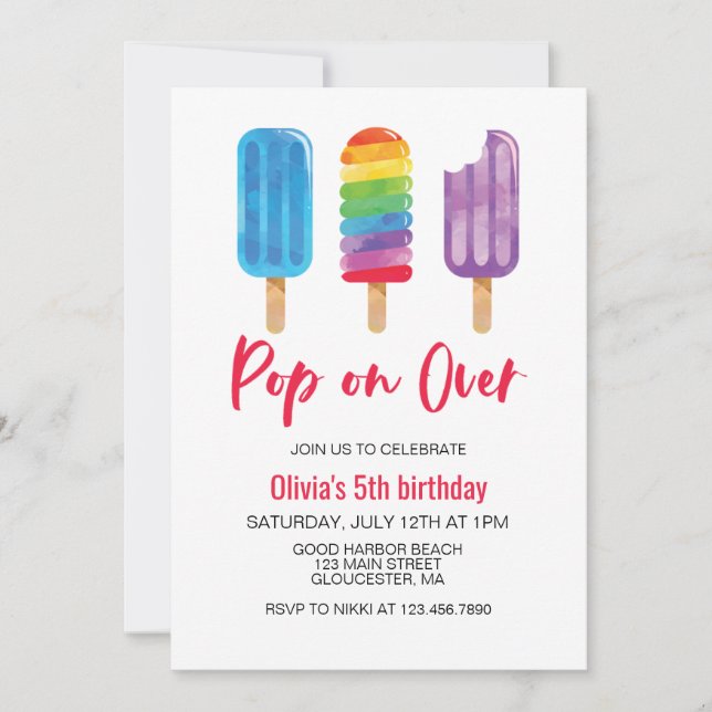 Convite Arco-íris Pop Em Cima Aniversário (Frente)