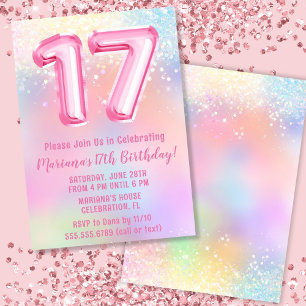 Convite Arco-íris Rosa Aniversário de 17 Anos