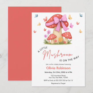 Convite Arco Íris Rosa Floral Um Cogumelo Chave de Bebê