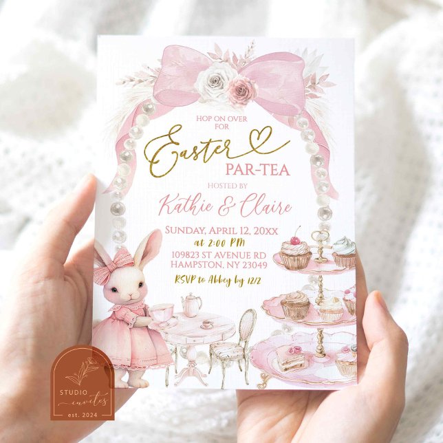 Convite Arco-íris Rosa Pérola Coquette Páscoa Par Tea (Criador carregado)