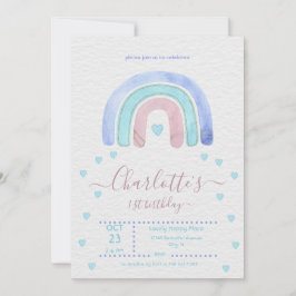 Convite Arco-Íris Roxo Azul Qualquer Aniversário