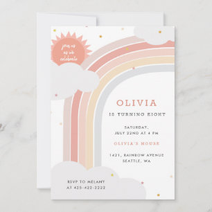 Convite Arco-Íris, Sol e Nuvens Aniversário do Criança Ros