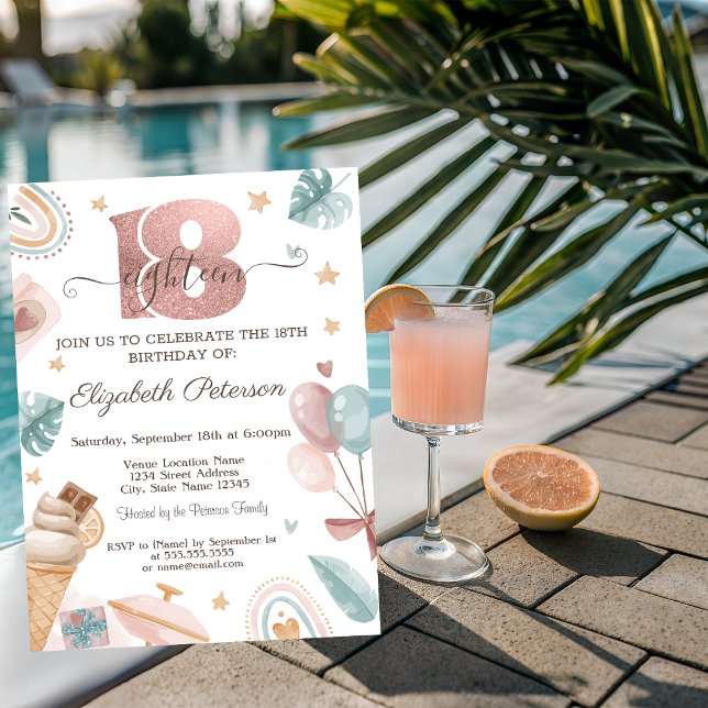 Convite Arco-íris,Sorvete,Balões Verão 18, Aniversário (Criador carregado)