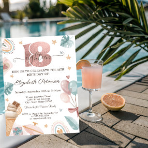 Convite Arco-íris, Sorvete, Balões Verão Aniversário de 18