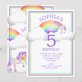 Convite Arco-Íris Unicórnio Magical - Aniversário Bonito