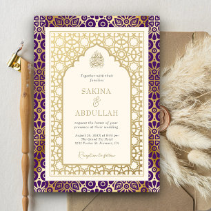 Convite Arco Islâmico Roxo e Marfim Casamento Muçulmano
