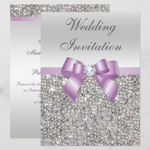 Convite Arco Lilac de Sequências Faux Silver de Casamento