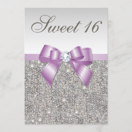 Convite Arco Lilac Faux Sequins de Prata Sweet 16