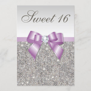 Convite Arco Lilac Faux Sequins de Prata Sweet 16
