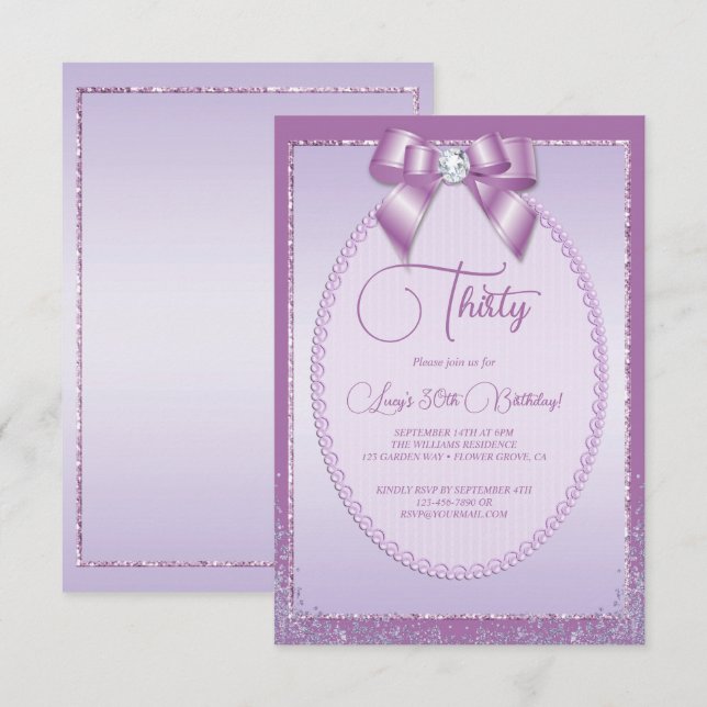 Convite Arco Lilac Jewel Elegante e aniversário Glitter (Frente/Verso)