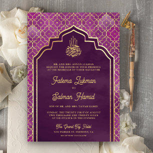 Convite Arco Marroquino Muçulmano Casamento Dourado Roxo