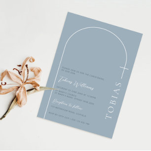 Convite Arco minimalista azul de batismo