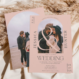 Convite Arco moderno de vassoura 2 fotos de casamento rosa