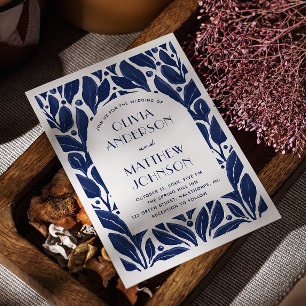 Convite Arco moderno elegante. Casamento floral azul marin