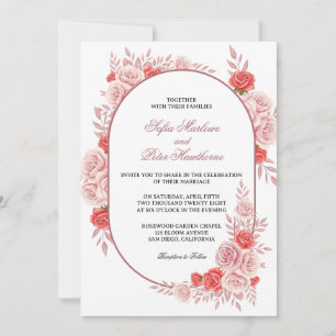 Convite Arco Moderno Rosa Floral Casamento
