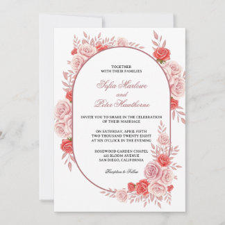 Convite Arco Moderno Rosa Floral Casamento