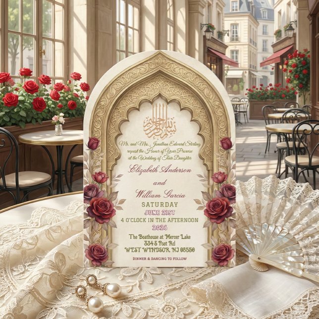 Convite Arco Mourisco Bismillah Caligrafia Nikkah (Criador carregado)