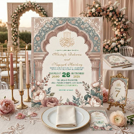 Convite Arco Mourisco com Creme de Peônia Casamento Islâmi