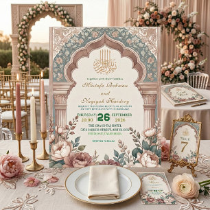 Convite Arco Mourisco com Creme de Peônia Casamento Islâmi