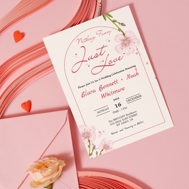 Convite Arco Nada Chique Apenas Amor Casamento (nothing fancy just love wedding invitations modern funny humor cute simple calligraphy typography )