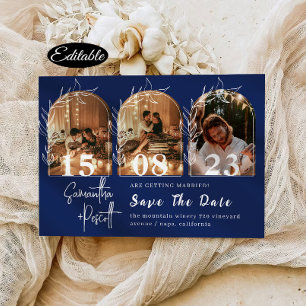 Convite Arco Navy Romântico Save The Date Colagem de Fotos