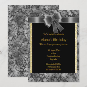 CONVITE ARCO NEGRO DOURADO DO ELEGANTE MARBLE GLITTER