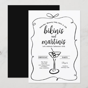 Convite Arco Negro Elegante Bikinis e Martinis Aniversário