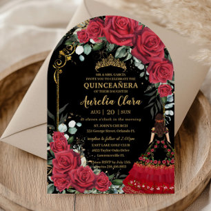 Convite Arco Negro Floral do Charro Quinceañera da Rosa ve