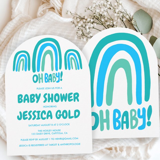 Convite Arco PERSONALIZADO Azul-Arco-Íris Azul-CHÁ DE FRAL (OH BABY SHOWER Sweet Blue Rainbow CUSTOM Arch Invitation
)