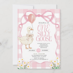 Convite Arco PINK Gingham Daisy One Bobo Goose Birthday