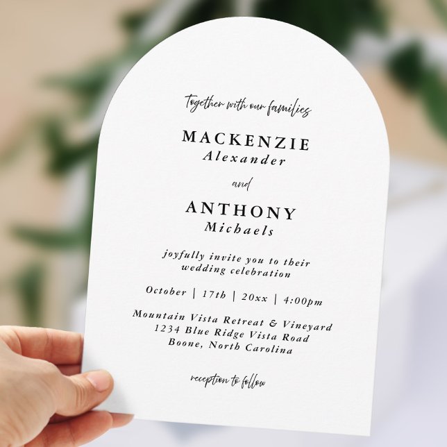 Convite Arco Preto e Branco Casual de Casamento Manuscrito (Casual Handwritten Wedding Black & White Arch Invitation)