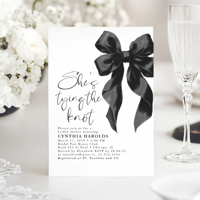 Convite Arco Preto, ela é Chá de panela de Casando (Black Bow Bridal Shower Invitation)