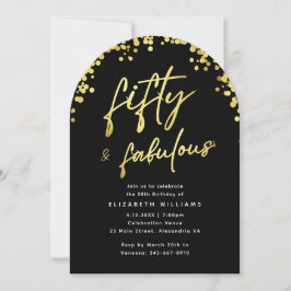 Convite Arco Preto Elegante Cinquenta e Aniversário Fabulo