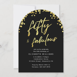 Convite Arco Preto Elegante Cinquenta e Aniversário Fabulo